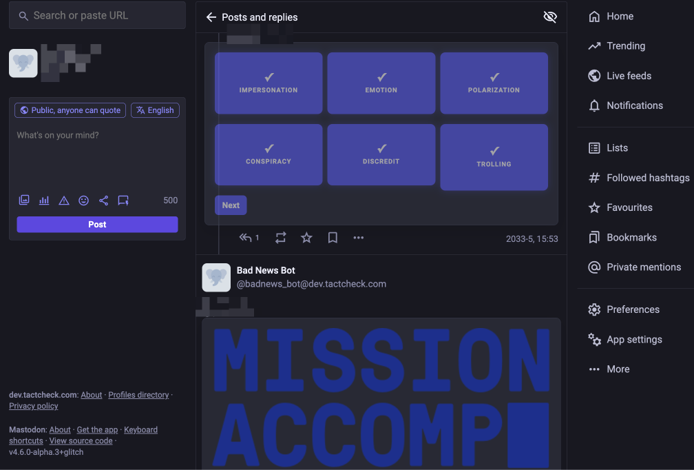 TactCheck game interface showing disinformation tactics cards